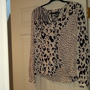 Leopard print, sheer long sleeve blouse